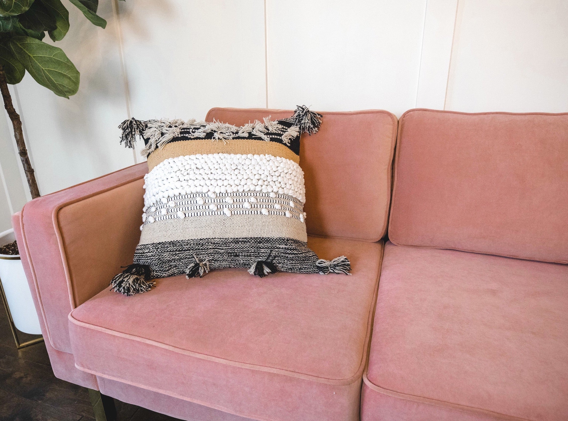 Black and white Moroccan square pillow - Boho Home Decor Accent