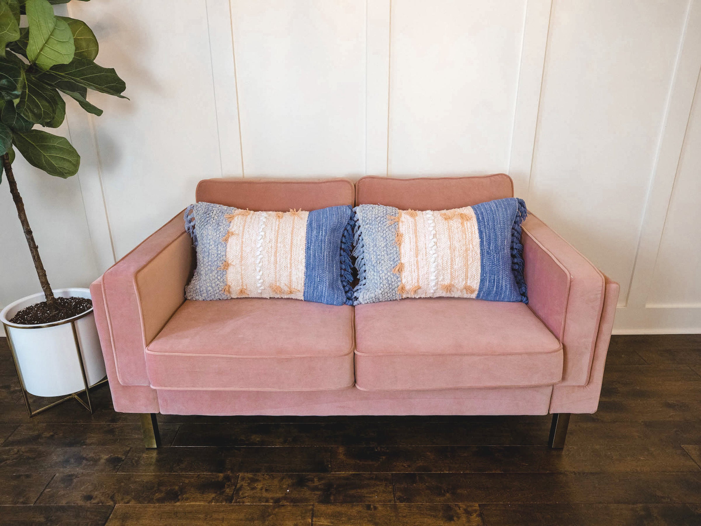 Woven blue and pink rectangular pillow - Boho Home Decor Accent