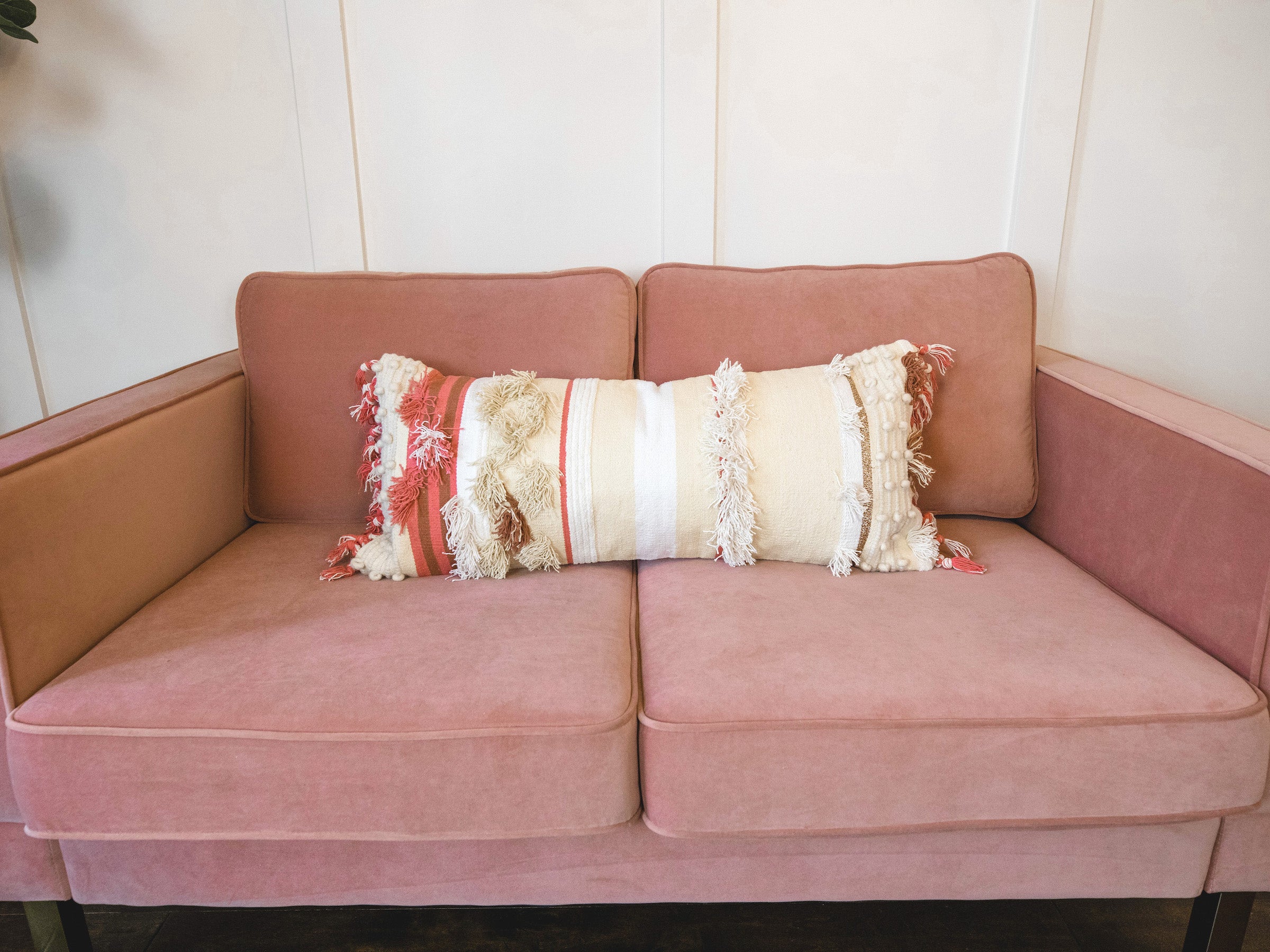 Woven pink rectangular pillow - Boho Home Decor Accent