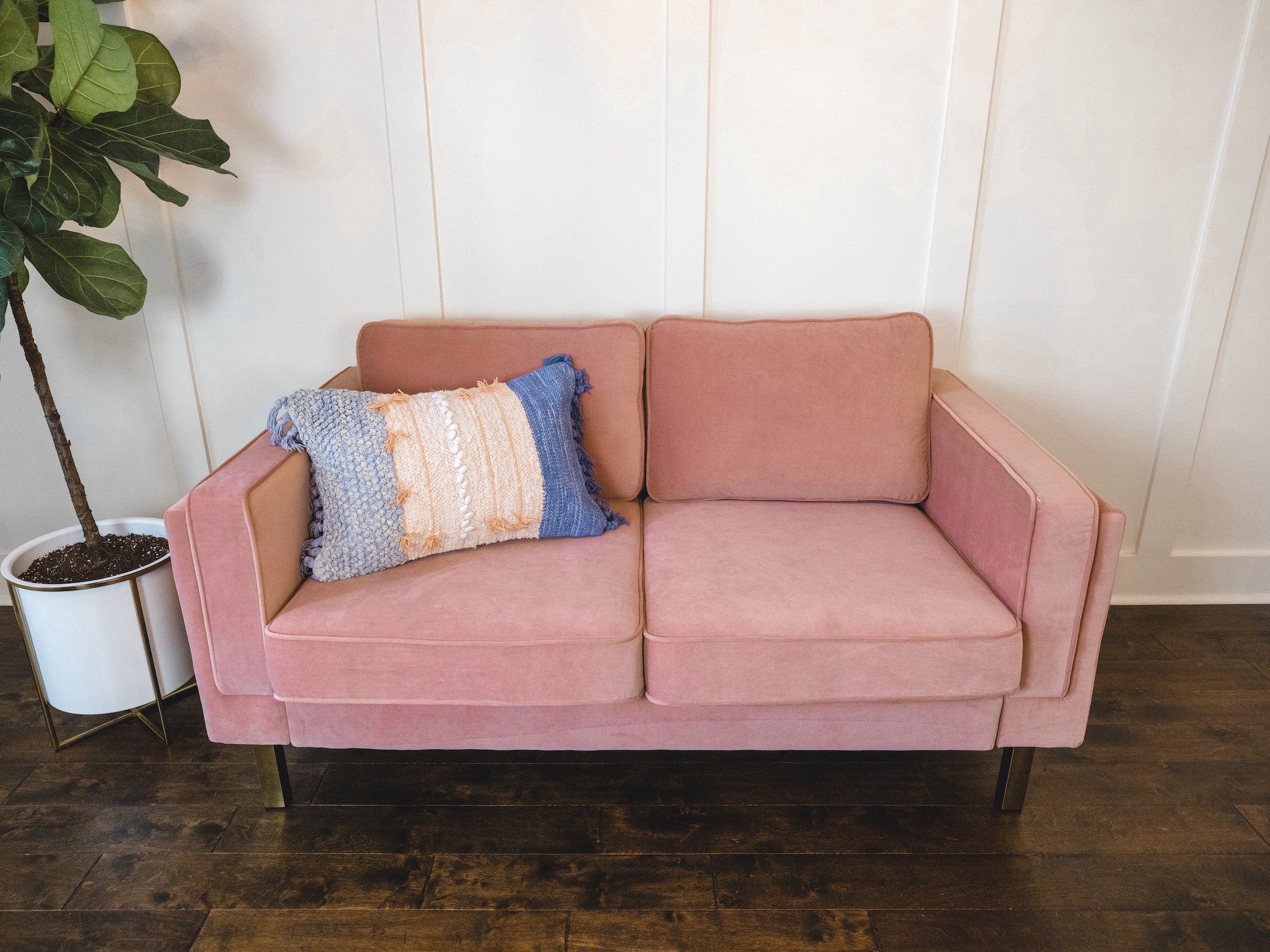 Woven blue and pink rectangular pillow - Boho Home Decor Accent