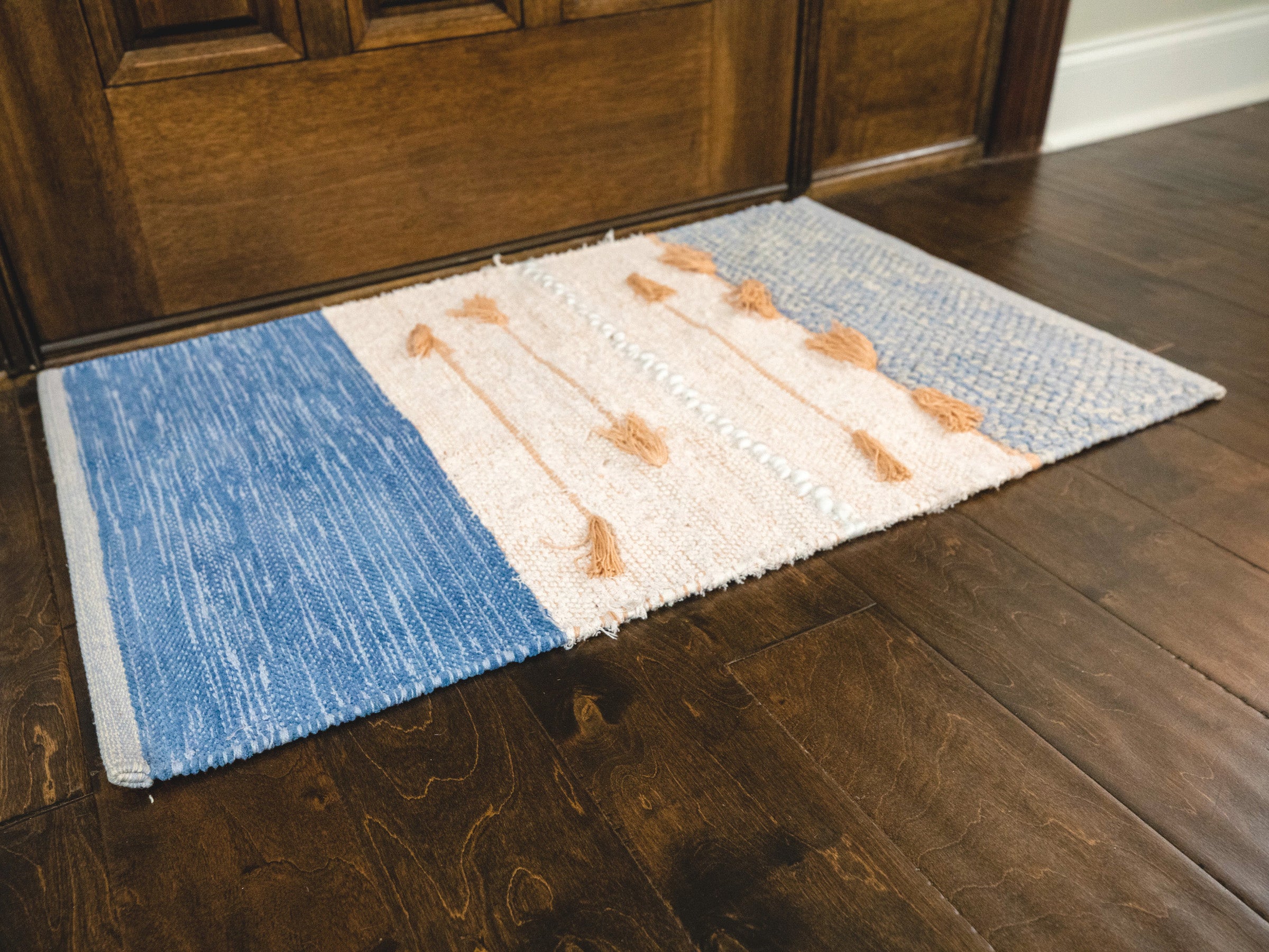 Blue and pink cotton rug - Boho Home Decor Accent