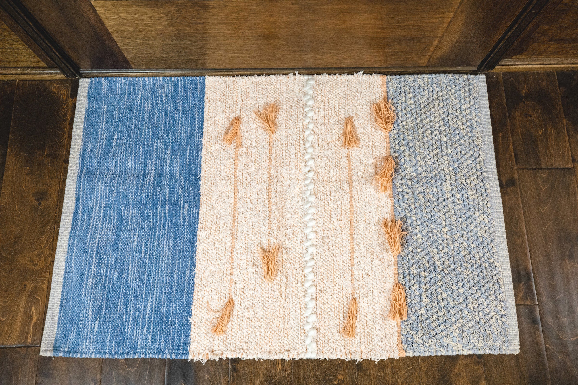 Blue and pink cotton rug - Boho Home Decor Accent