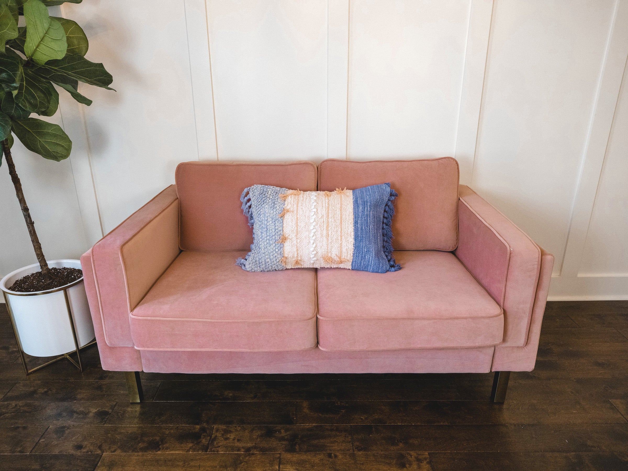 Woven blue and pink rectangular pillow - Boho Home Decor Accent
