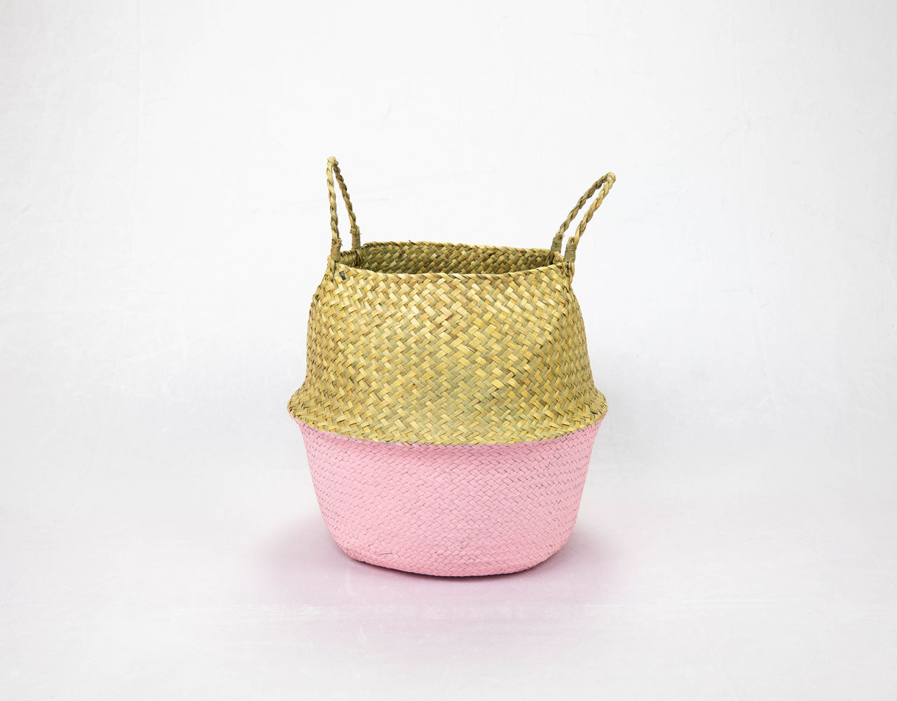 Pink Seagrass Belly Basket Large - Handmade Boho Home Decor