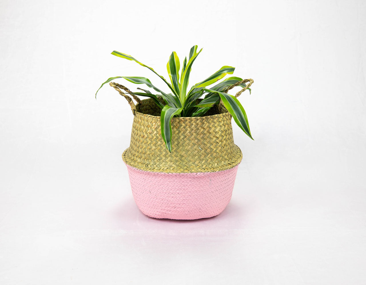 Pink Seagrass Belly Basket Medium - Handmade Boho Home Decor