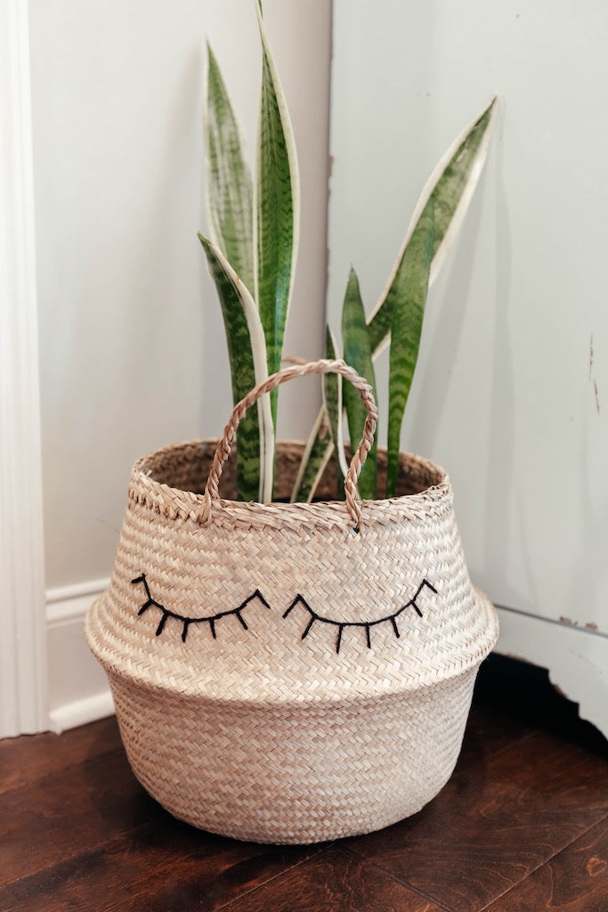 Eyelash Seagrass Belly Basket - Handmade Boho Home Decor
