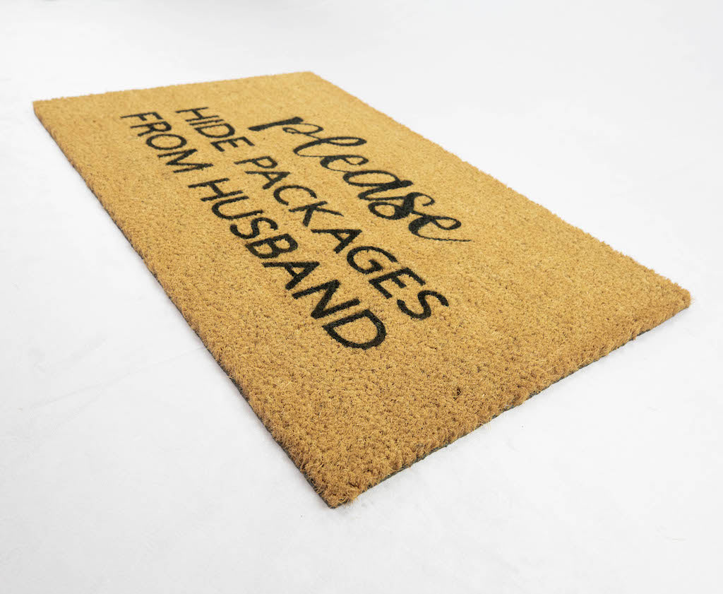 Please hide packages from husband doormat - Funny Cute Welcome Mat Front Door