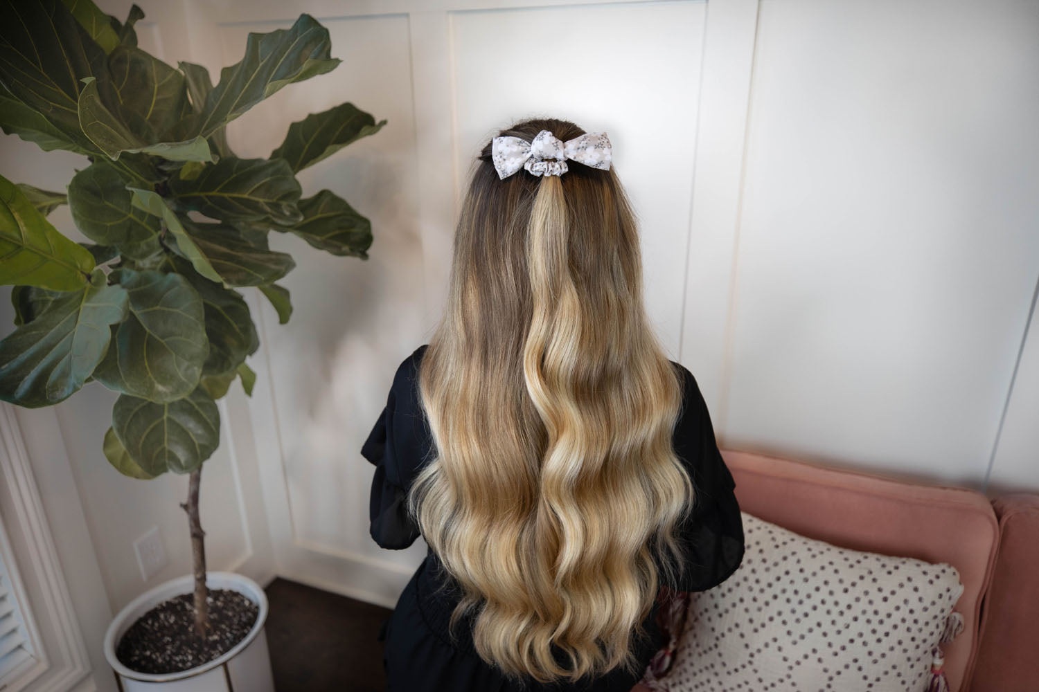 Grey Floral Hair Scrunchie Bow