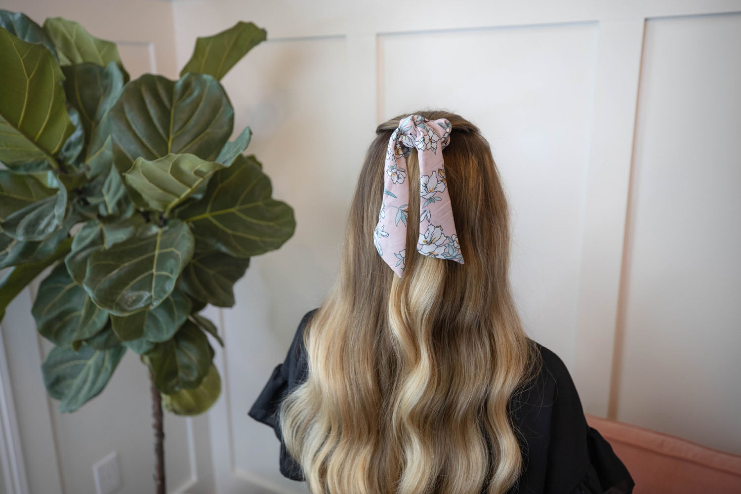 Blush and Teal Floral Hair Tie Scrunchie Bow