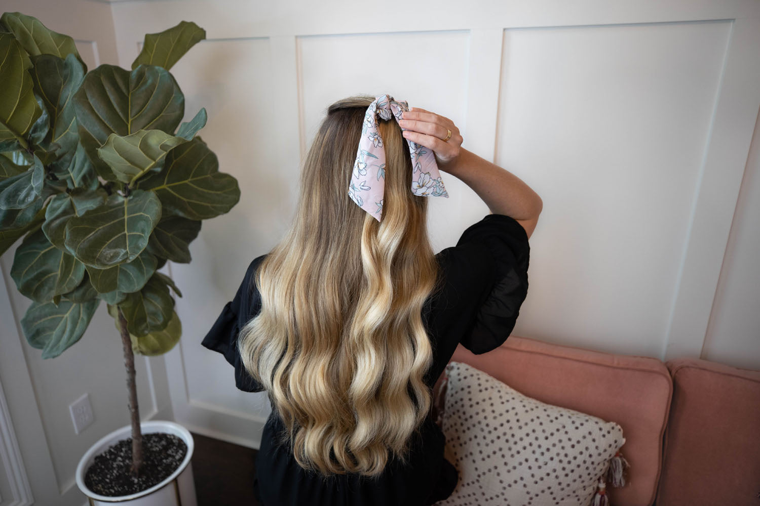 Blush and Teal Floral Hair Tie Scrunchie Bow