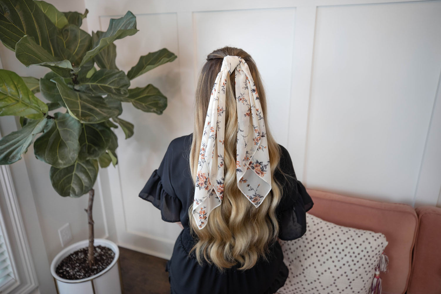 Cream Floral Hair Scarf