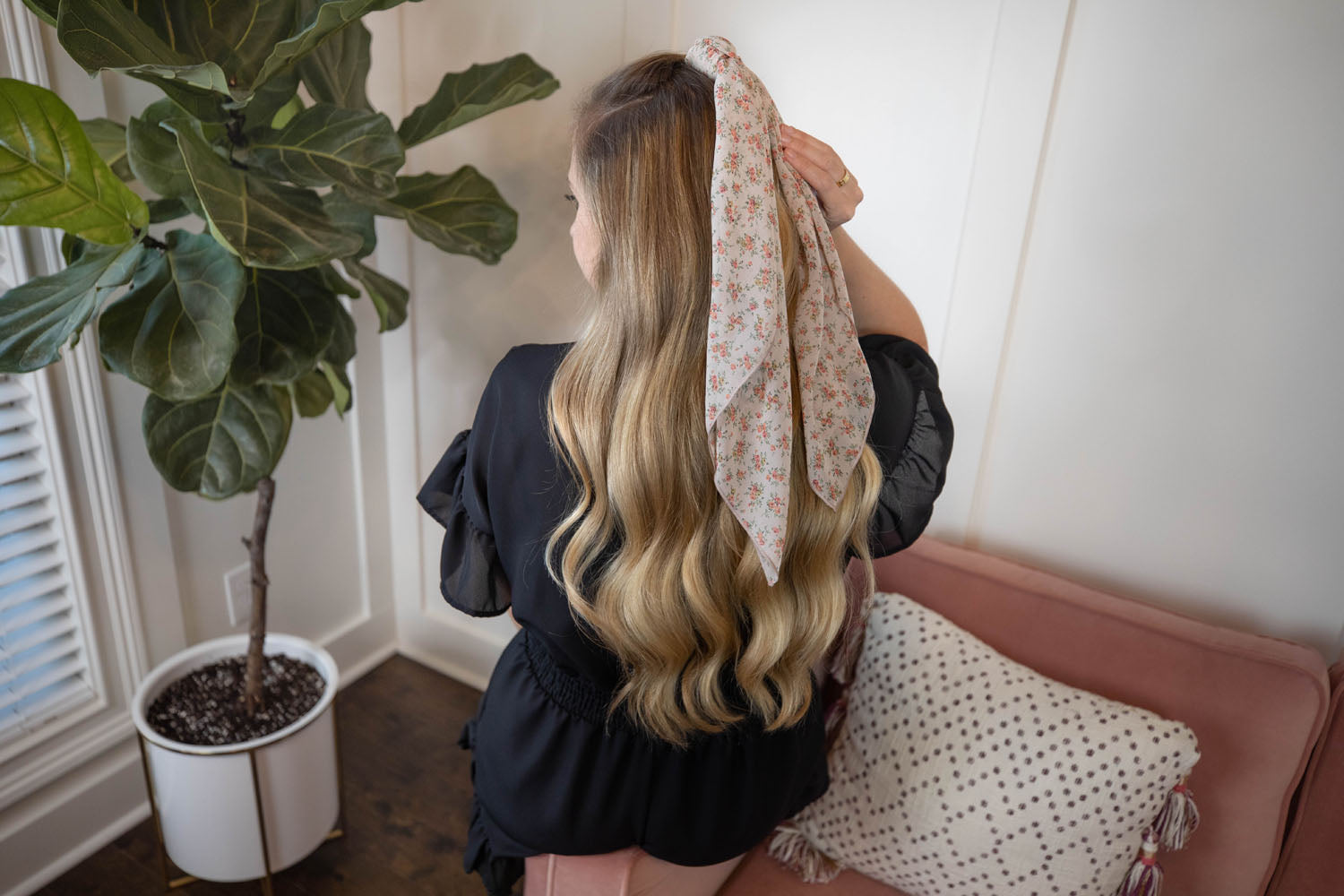 Mini Cream Floral Hair Scarf - Cute Boho Hair Accessory