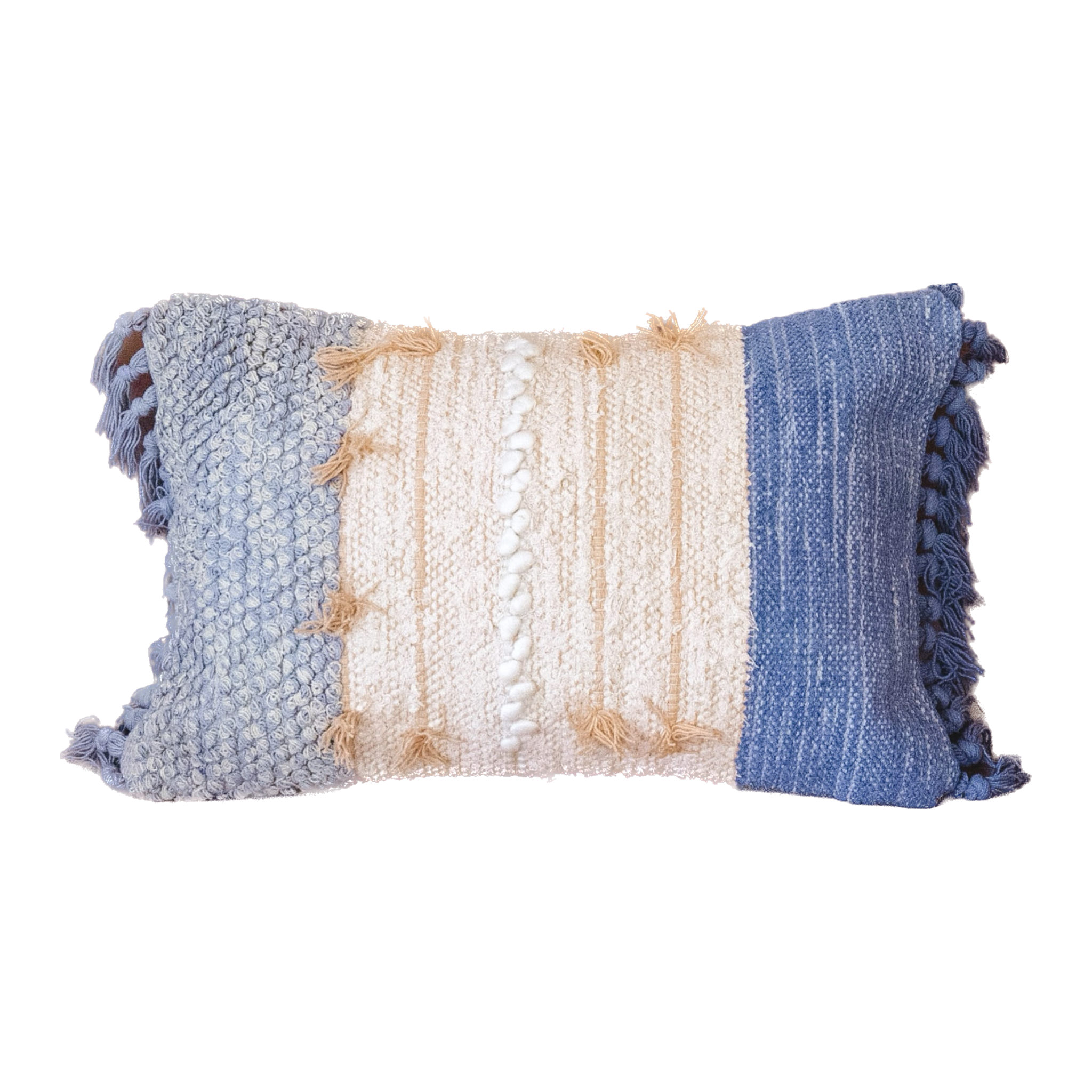 Woven blue and pink rectangular pillow - Boho Home Decor Accent