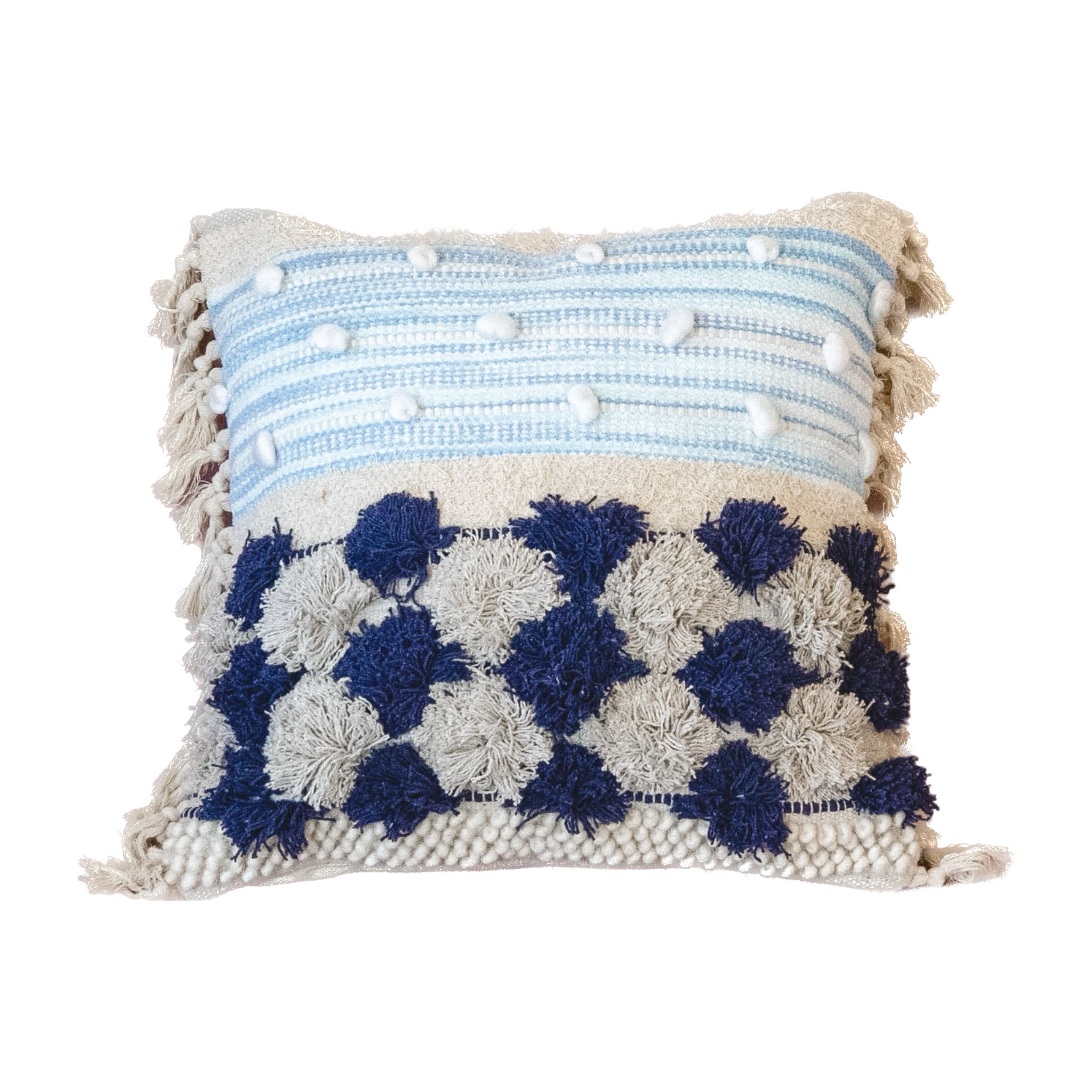 Blue and white woven square pillow - Boho Home Decor Accent