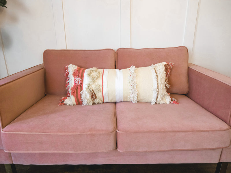 Woven pink rectangular pillow
