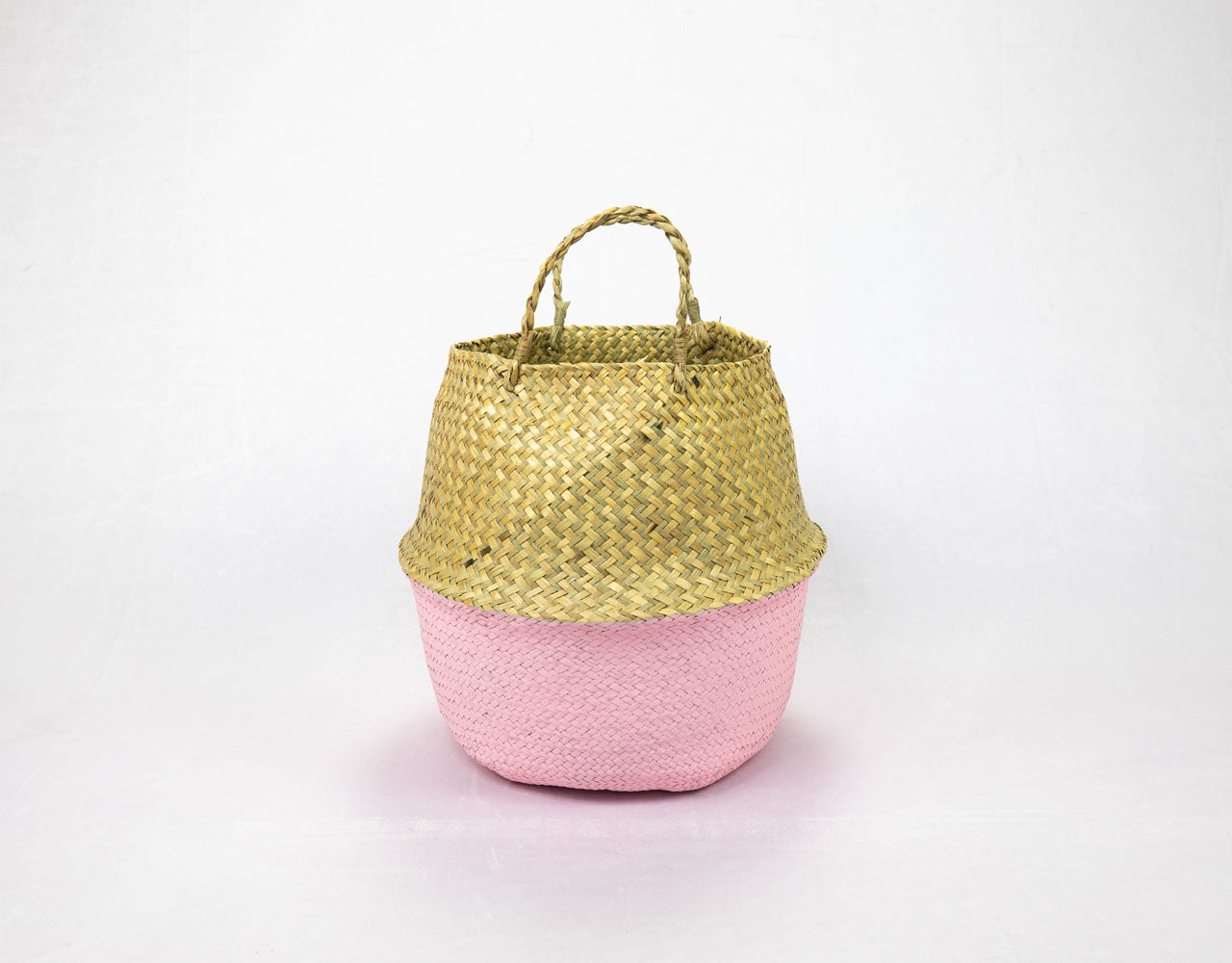 Pink Seagrass Belly Basket Large - Handmade Boho Home Decor