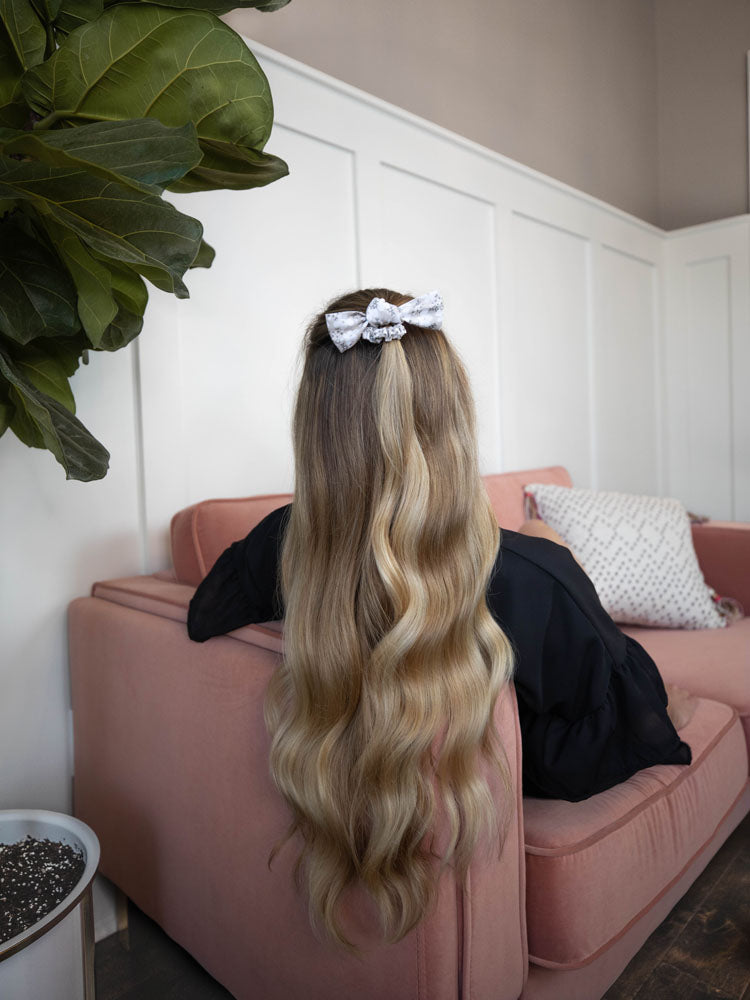 Grey Floral Hair Scrunchie Bow