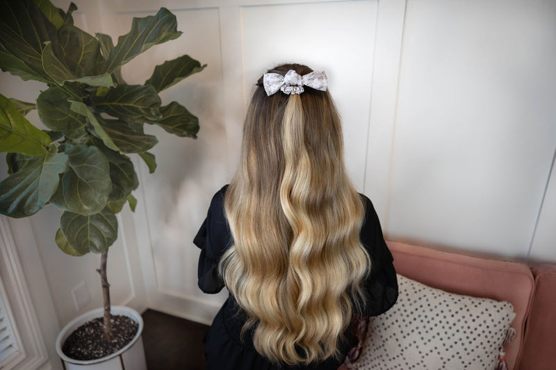 Grey Floral Hair Scrunchie Bow
