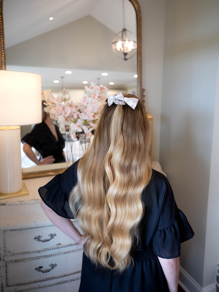 Grey Floral Hair Scrunchie Bow