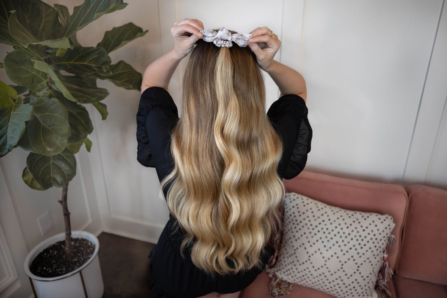 Grey Floral Hair Scrunchie Bow