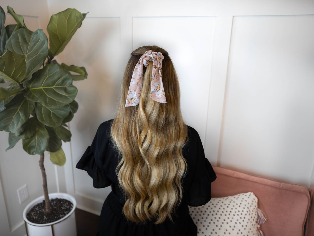 Blush Floral Hair tie Scrunchie Bow