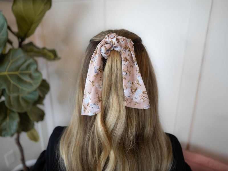 Blush Floral Hair tie Scrunchie Bow