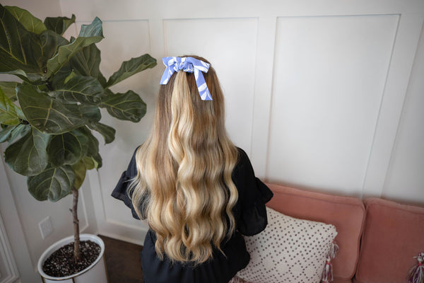 Blue Floral Print Hair Scrunchie Bow