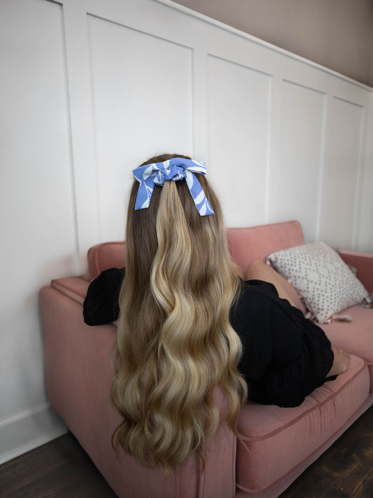 Blue Floral Print Hair Scrunchie Bow