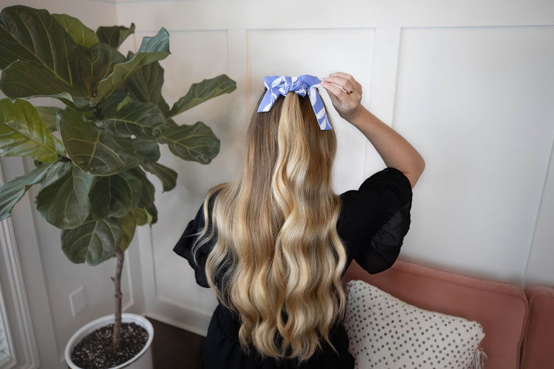 Blue Floral Print Hair Scrunchie Bow