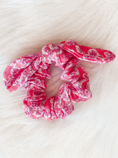 Red Floral Hair Scrunchie - Cute Boho Hair Accessory