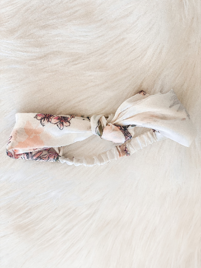 White Floral Print Satin Headband - Cute Boho Hair Accessory