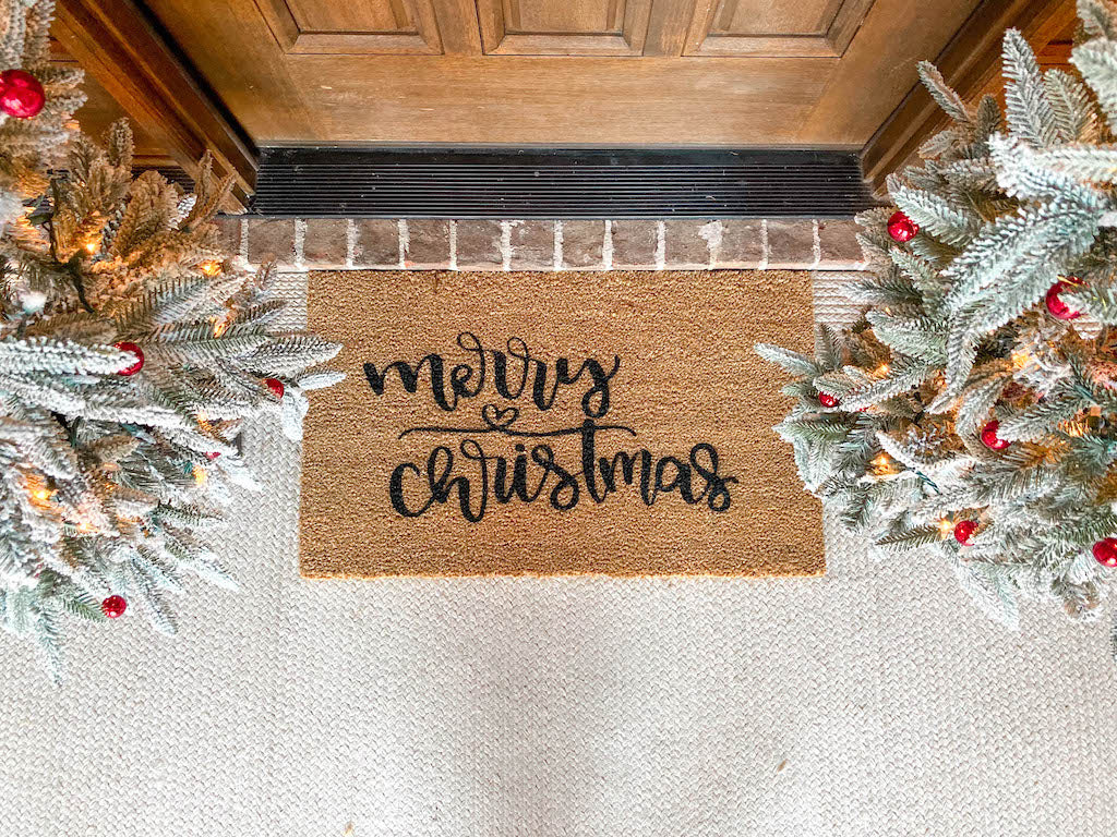 Merry Christmas Heart Doormat - Funny Cute Welcome Mat Front Door