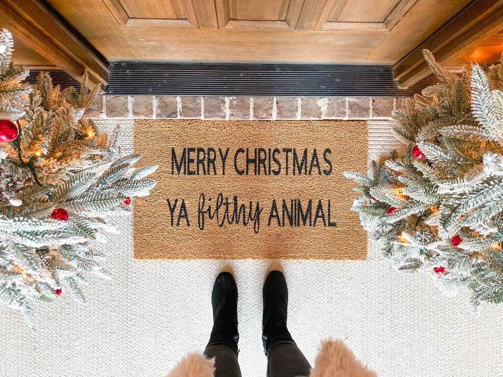Merry Christmas Ya Filthy Animal Christmas Doormat - Funny Cute Welcome Mat Front Door