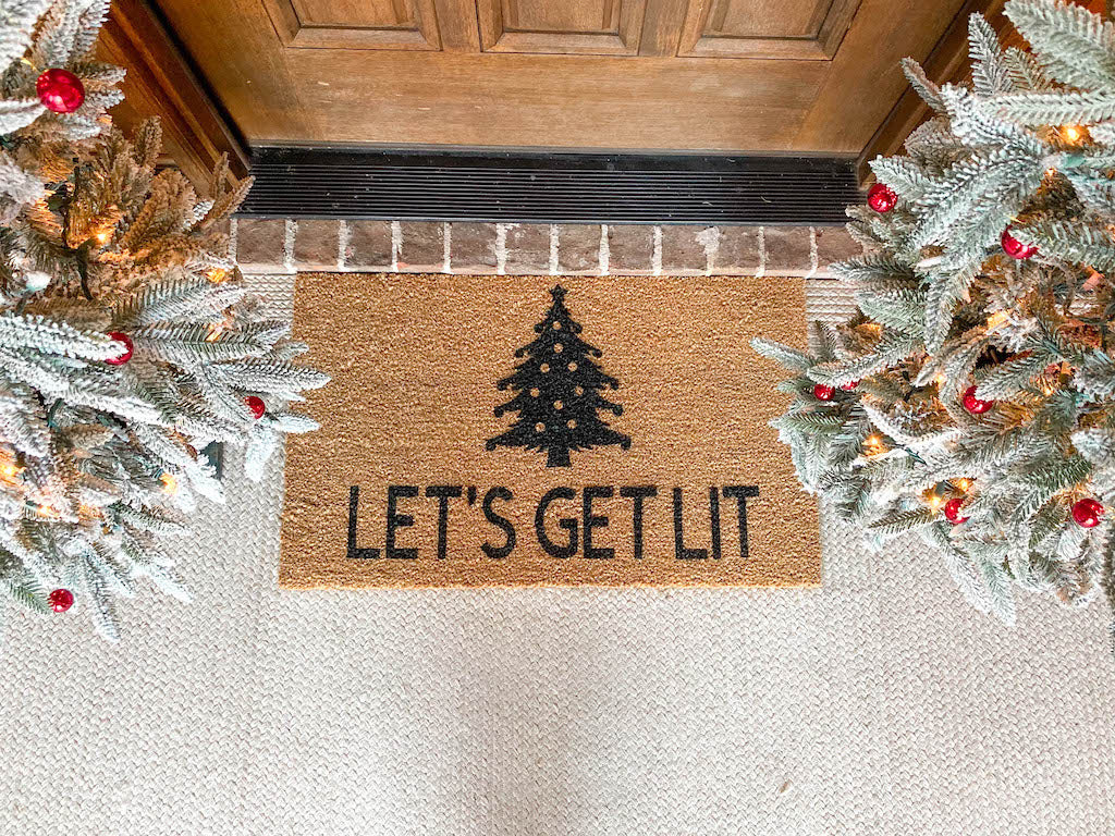 Let's Get Lit Christmas Doormat - Funny Cute Welcome Mat Front Door